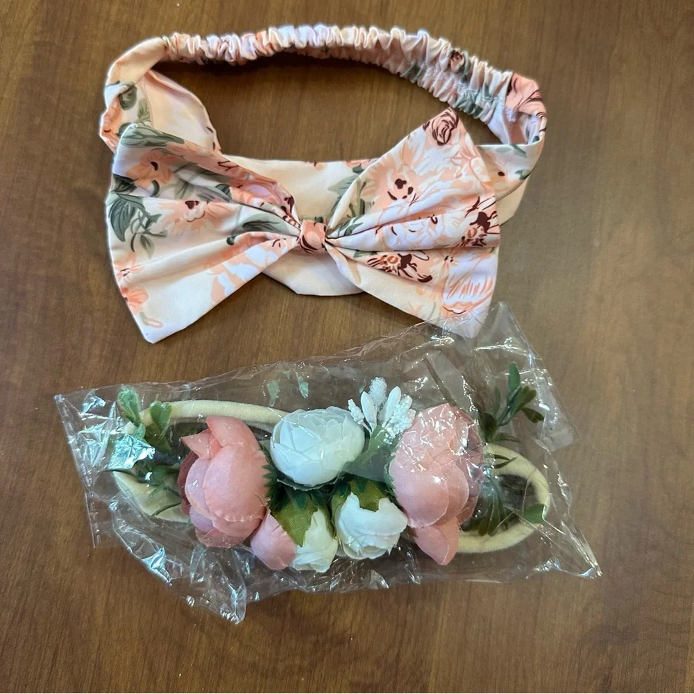 Floral Roses Pink Headband Set for Baby Kids